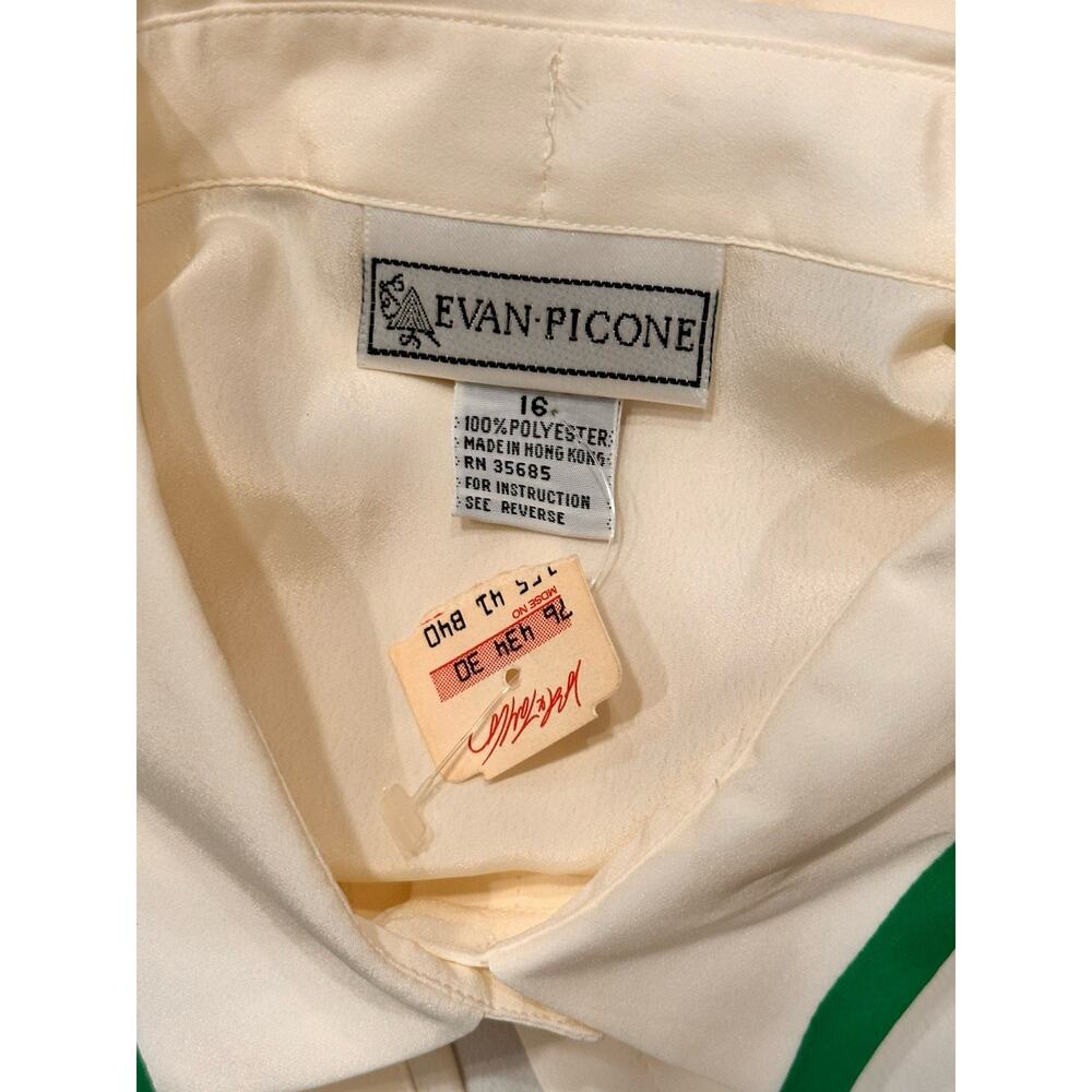 Vtg Evan Picone Lord & Taylor Cream Silky Blouse Shoulder Pads Bow Sz 16 NWT - Picture 7 of 11